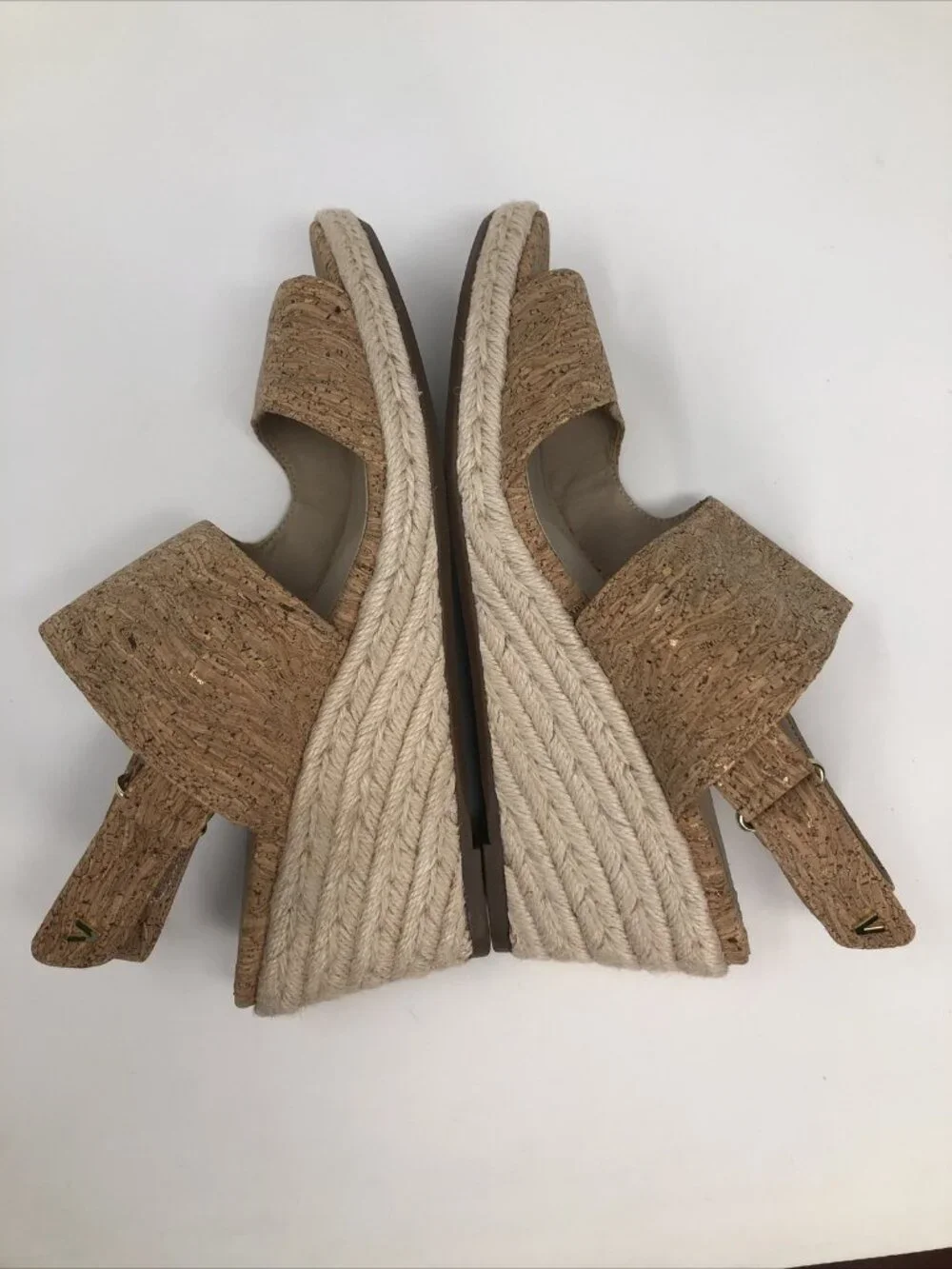 Vionic Shoes Womens 9 Brooke Cork Beige Espadrille Gold Fleck Wedge Heel Sandal